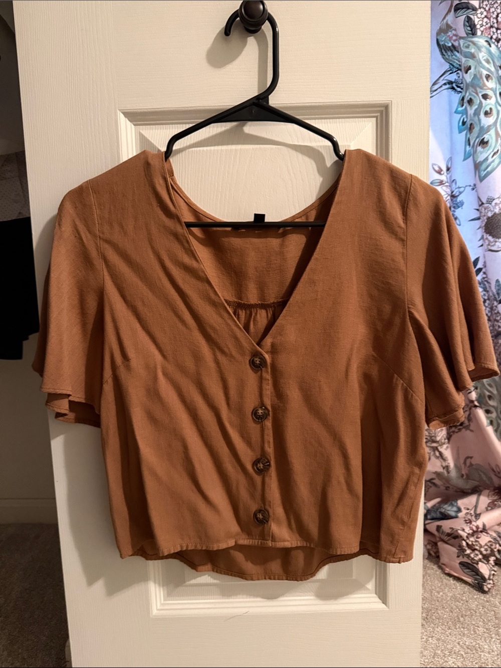Forever 21 Rust Brown Button-Front V-Neck Crop Top